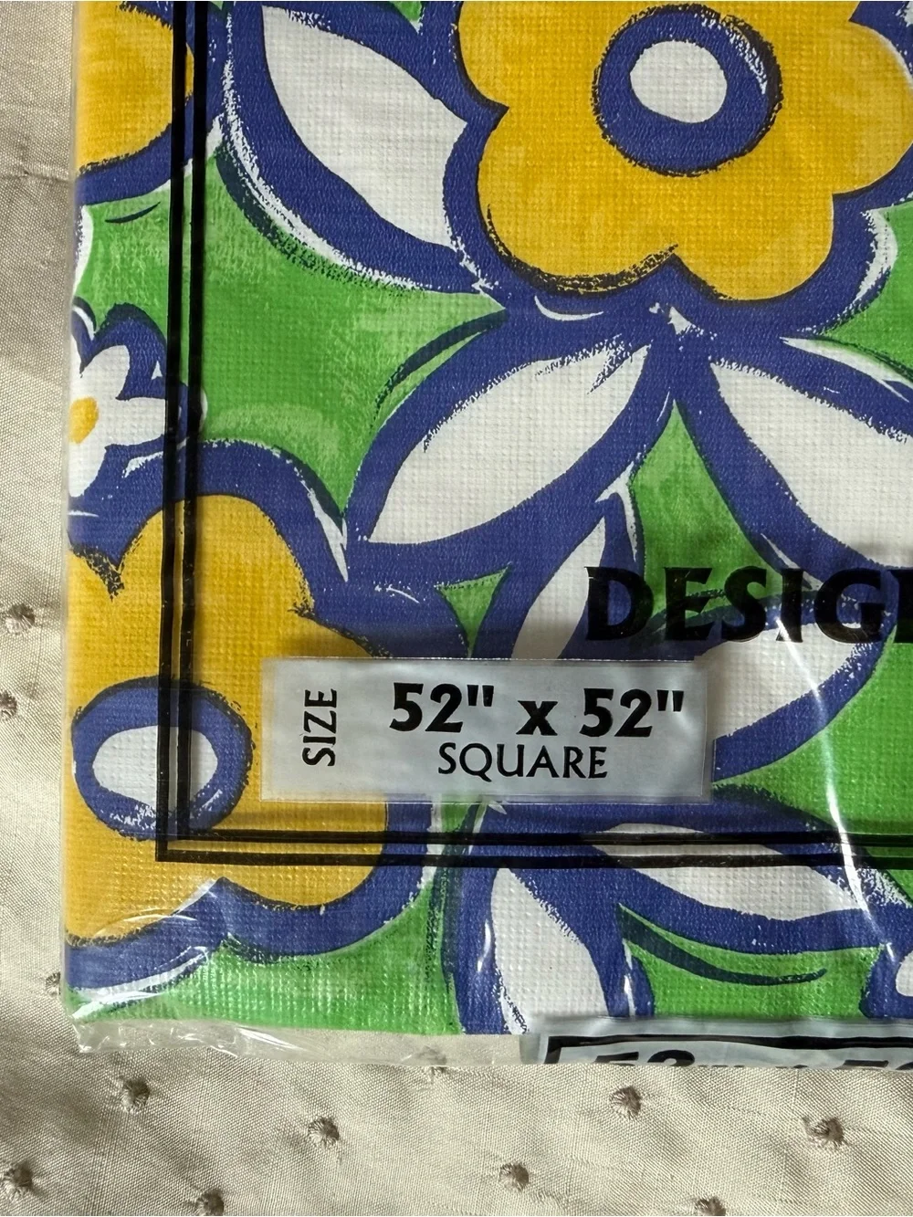 Vtg 70s 80s styled by Lisa NOS blue yellow green Floral Vinyl tablecloth square